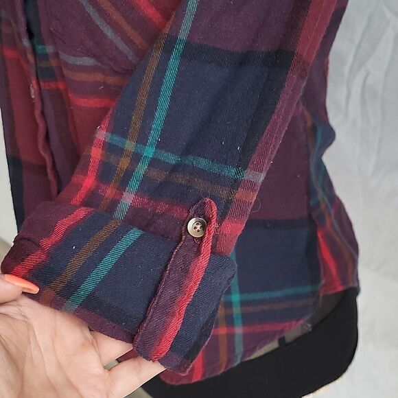 Miami Plaid Button Down Roll Tap Sleeve Shirt Size S - Picture 4 of 13